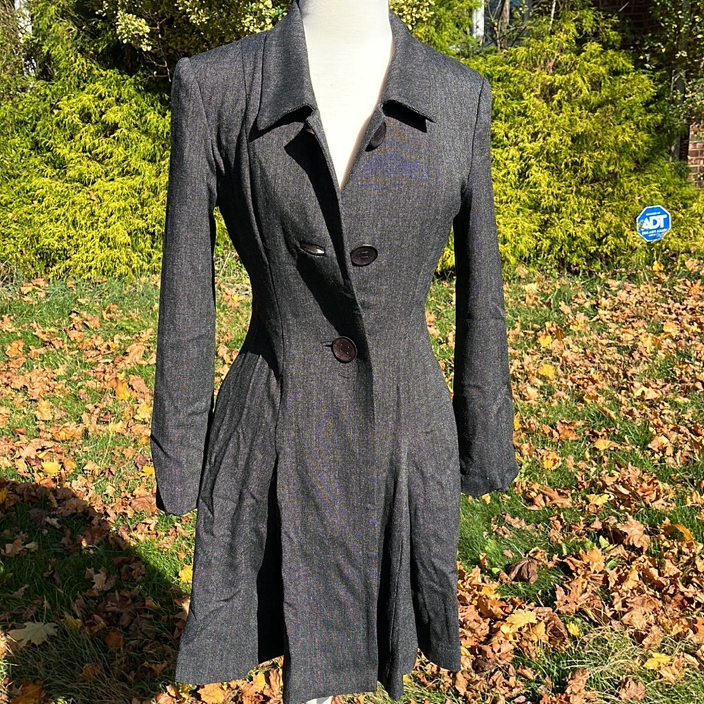 Hache Italian Wool dark coal grey Italian flair gathered skirted swing c…